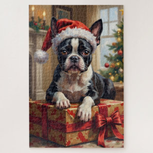 Keurige Boston Terrier Hond Kerst Cadeau Legpuzzel