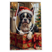 Keurige Boston Terrier-hond Kerstcadeau Medium Cadeauzakje (Voorkant)
