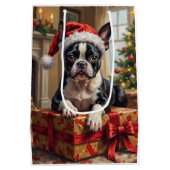 Keurige Boston Terrier-hond Kerstcadeau Medium Cadeauzakje (Achterkant)