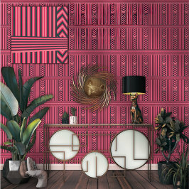 Keurige Fuchsia Zwarte Chevron Streep Luxe Behang