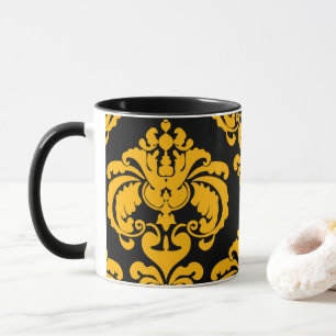 Keurige gele en zwarte elegante chique damastpatro mok