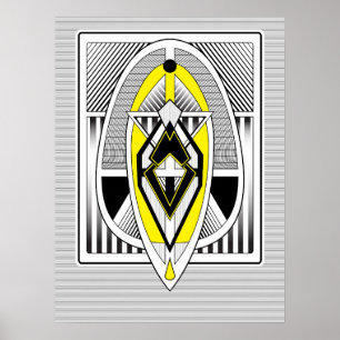 Keurige gele en zwarte geometrische Art Deco-ontwe Poster