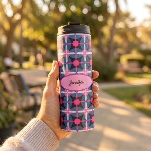 Keurige geometrische roze, paarse en blauwe retro  thermosbeker