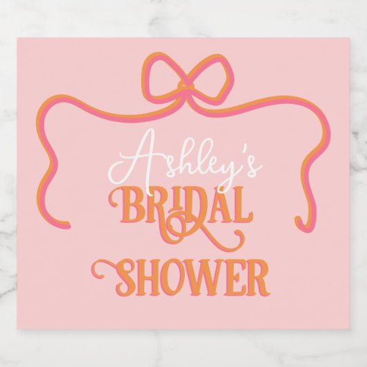 Keurige Golvende Lijst Boog Roze Oranje Bruidsmeis Sparkling Wijnetiket (Enkel label)