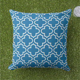 Keurige Koninklijk Blauwe Witte Quatrefoil Tralies Buitenkussen