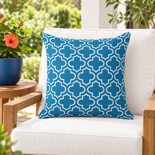 Keurige Koninklijk Blauwe Witte Quatrefoil Tralies Buitenkussen