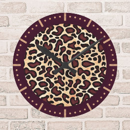 Keurige Luipaardprintpatroon Bruin Zwart Lichtbrui Ronde Klok