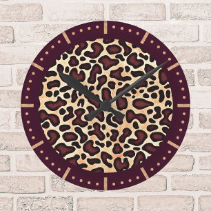 Keurige Luipaardprintpatroon Bruin Zwart Lichtbrui Ronde Klok