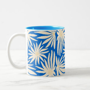 Keurige Matisse-Style Kobaltblauwe Bloem Tweekleurige Koffiemok