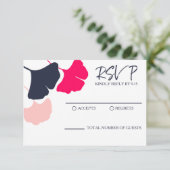 Keurige moderne marine, roze ginkobladeren trouw-R RSVP Kaartje (Staand voorkant)