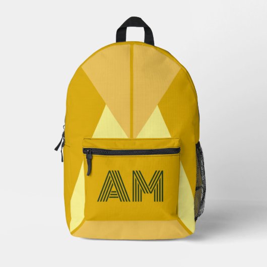 Keurige Mosterd en Houtskool Geometrisch Monogram Bedrukte Rugzak (Voorkant)