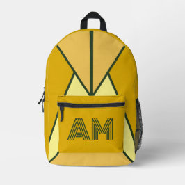 Keurige Mosterd en Houtskool Geometrisch Monogram Bedrukte Rugzak