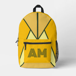 Keurige Mosterd en Houtskool Geometrisch Monogram Bedrukte Rugzak