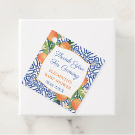 Keurige oranje citrus blauwe tegel bruids- of baby bedankjes labels