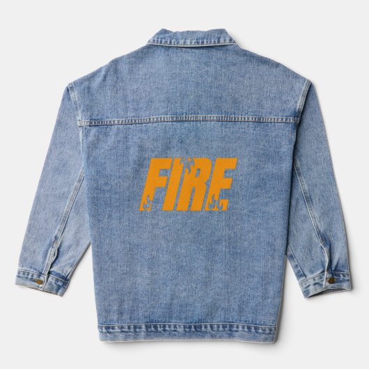 Keurige oranje Vlam Typography Denim Jas Jacket (Achterkant)