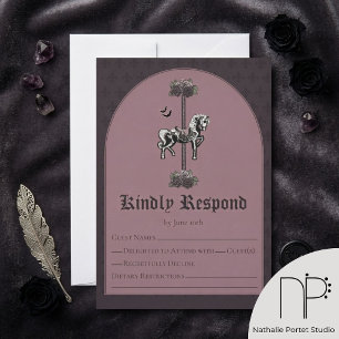 Keurige Paarse Draaimolen Skelet Paard RSVP Kaartje