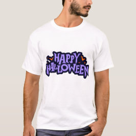 Keurige paarse en oranje Happy Halloween-vleermuiz T-shirt