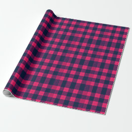 Keurige Pixel Buffalo geruite ruit Navy roze Cadeaupapier