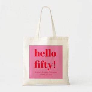Keurige Roze en Rode Moderne 50ste Verjaardag Cust Tote Bag