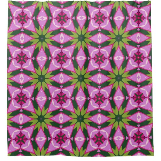 Keurige Roze & Groene Retro Douchegordijn (Voorkant)