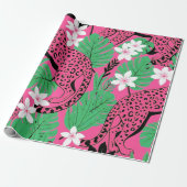 Keurige Roze Luipaard Tropisch Jungle Naadloos Pat Cadeaupapier (Uitgerold)