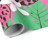 Keurige Roze Luipaard Tropisch Jungle Naadloos Pat Cadeaupapier (Rol Hoek)