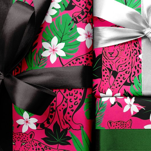 Keurige Roze Luipaard Tropisch Jungle Naadloos Pat Cadeaupapier