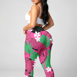 Keurige Roze Luipaard Tropisch Jungle Naadloos Pat Leggings