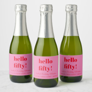 Keurige Roze Rode Moderne 50ste Verjaardag Custom  Sparkling Wijnetiket