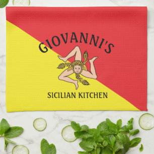 Keurige Sicilië Siciliaanse vlag Rood en Geel Theedoek