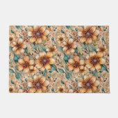 Keurige Tane en Teal Bloemen Deurmat (Voorkant)