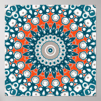 Keurige Teal- en Koraalrode Symmetrische Mandala