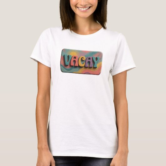 Keurige Teal VACAY Print T-shirt (Voorkant)