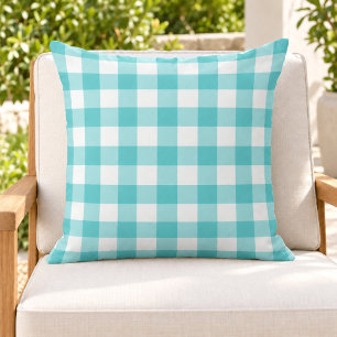 Keurige turquoise witte gingham ruitruit buitenkussen