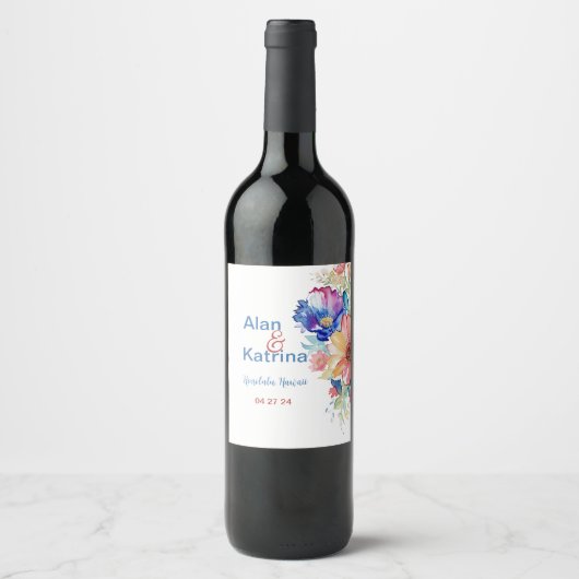 Keurige Wilde Bloem Bruiloft Wijnlabel Set Wijn Etiket (Voorkant)