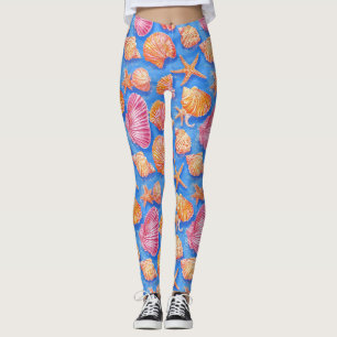 Keurige Zeevaart Schelp Zeester Oranje Magenta Bla Leggings