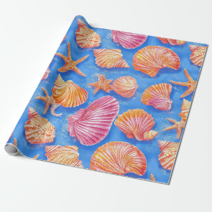 Keurige Zeevaart Schelpen Zeester Oranje Magenta B Cadeaupapier
