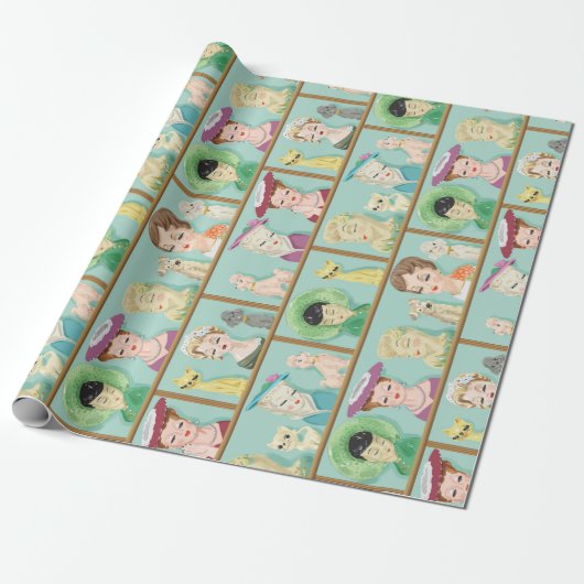  Keusch Lady Head-gassen met katten en honden Cadeaupapier (Uitgerold)