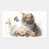 Keuten en vlinder in de tuin rechthoekige sticker (Voorkant)