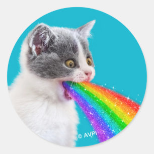 Keuten spuugt regenboog op ronde sticker