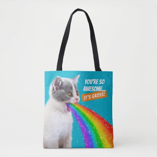 Keuten spuugt regenboog op tote bag (Voorkant)