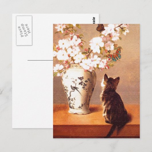 Keuten, vlinder en bloemen briefkaart (Voorkant / Achterkant)