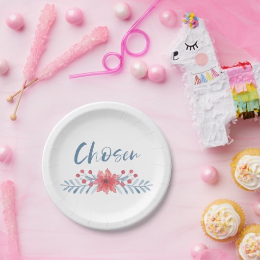 Keuze Blauwe en Roze Bloemen Kinder Aanneming Papieren Bordje (Feest)