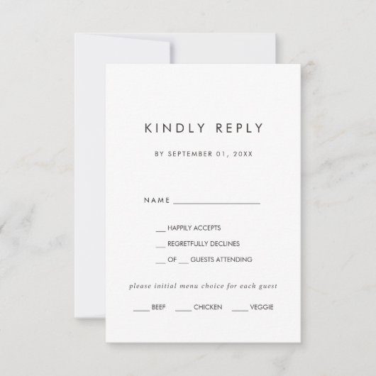 Keuze RSVP-kaart voor Chic Typography Menu (Voorkant)