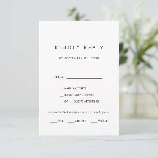 Keuze RSVP-kaart voor Chic Typography Menu (Staand voorkant)