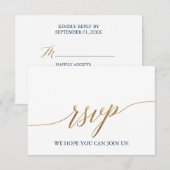 Keuze RSVP-kaart voor Elegant Gold & Navy Blue Kaart (Voorkant / Achterkant)