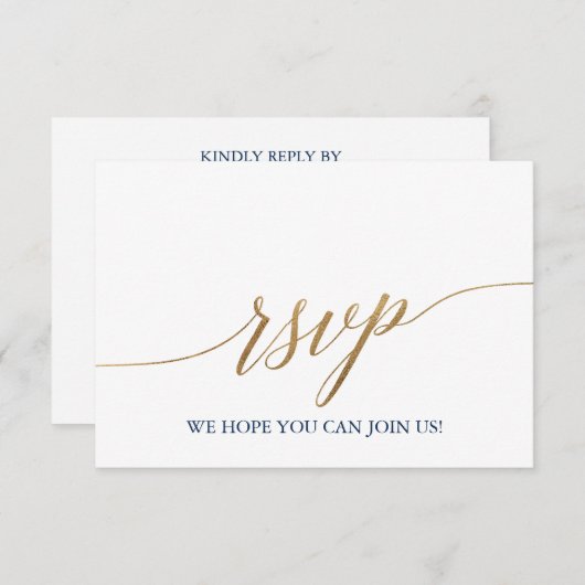 Keuze RSVP-kaart voor Elegant Gold & Navy Blue Kaart (Voorkant / Achterkant)