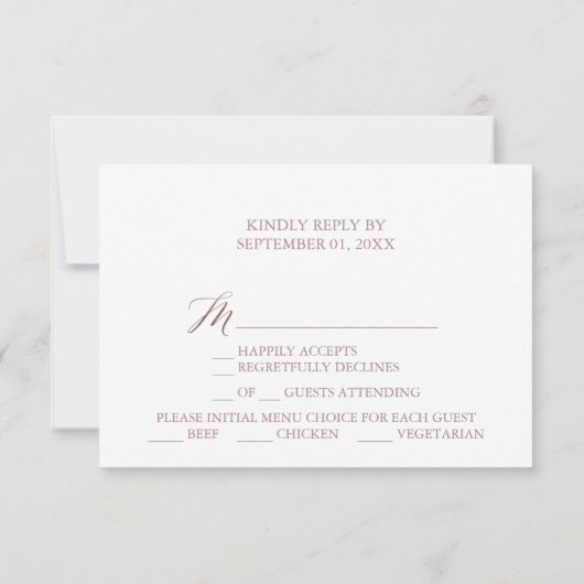 Keuze RSVP-kaart voor Elegant Roos Calligraphy Men Kaart (Achterkant)