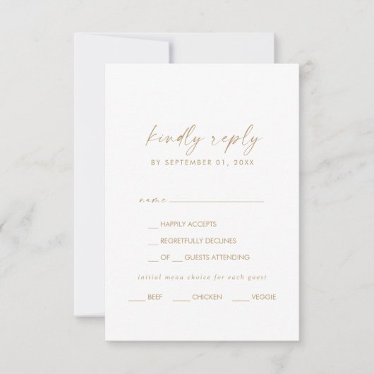 Keuze RSVP-kaart voor menu met modern Gold Script (Voorkant)