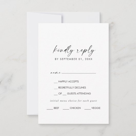 Keuze RSVP-kaart voor modern menu Script (Voorkant)